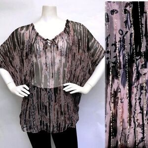 PARKER Sheer Silk Blouse Top GOLD LUREX STRIPES L